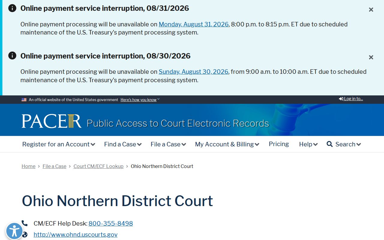 Weathersfield Township neighbors Northern District of Ohio PACER court access