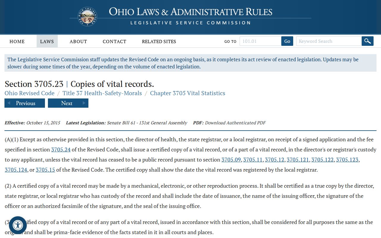 Weathersfield Township neighbors Ohio vital-record copy law