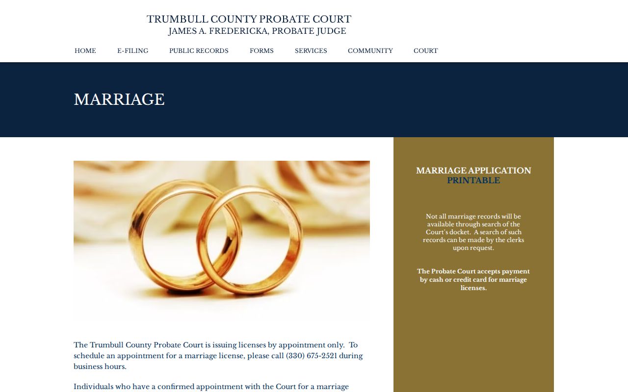 Weathersfield Township previous residents Probate Court marriage record information