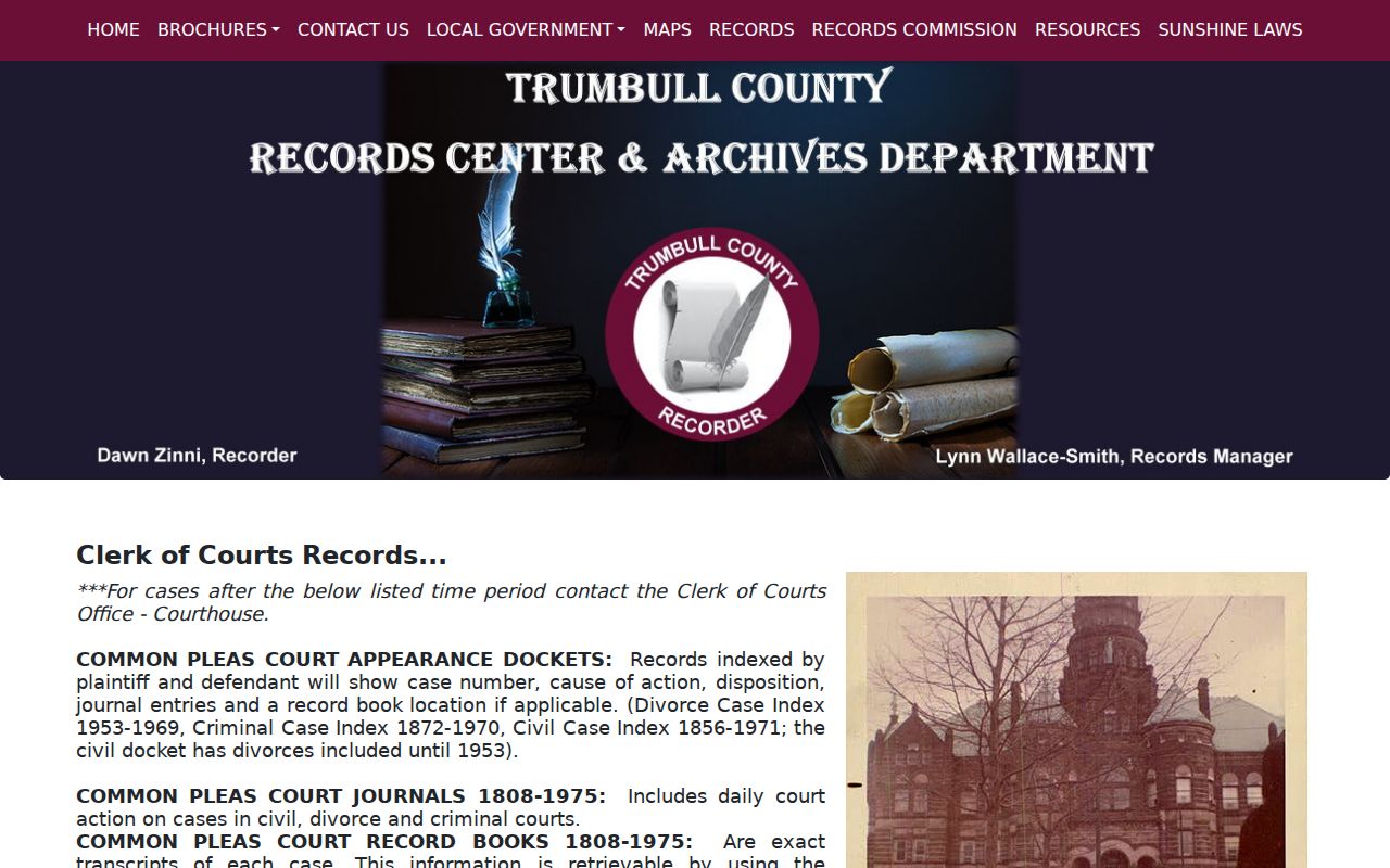 Weathersfield Township previous residents Trumbull County Archives court holdings
