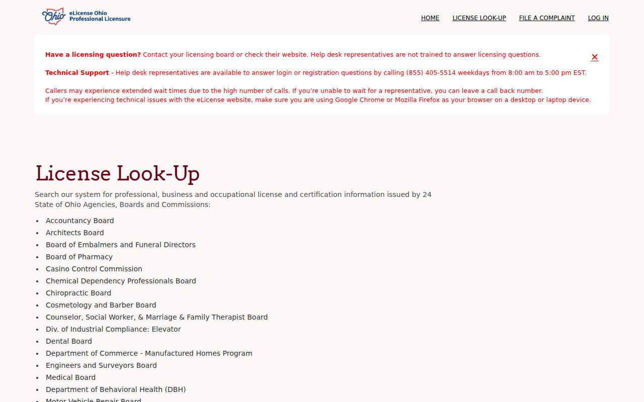 Weathersfield Township resident lookup using Ohio eLicense credential verification