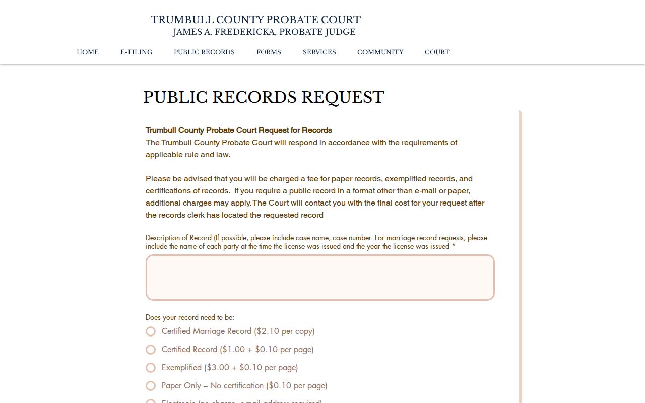 Weathersfield Township resident lookup Probate Court public-records request form