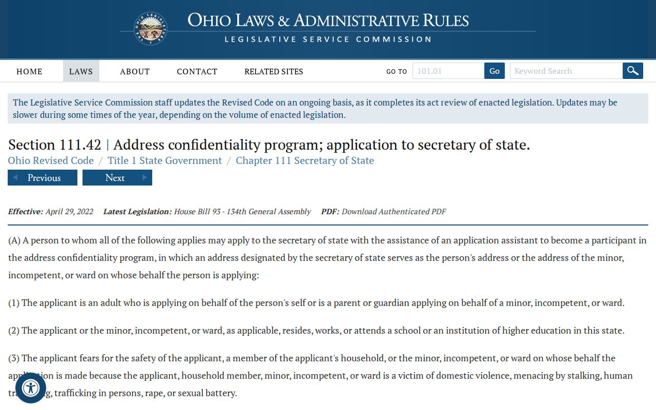Weathersfield Township ZIP code directory Safe at Home privacy law